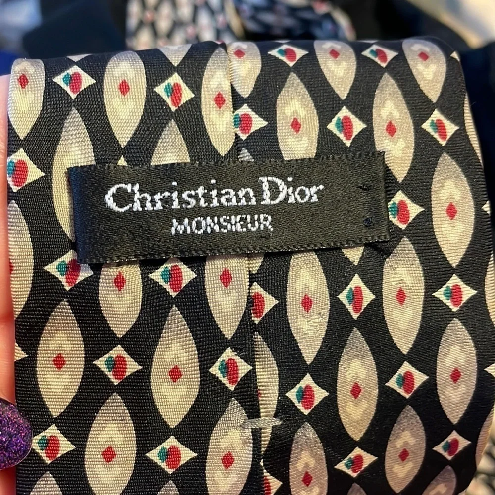 Christian Dior Monsieur Geometric Design Silk Necktie